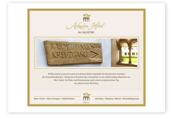 Webseite von Arkaden Hotel im Kloster